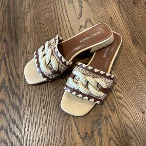 Marc Fisher Women's Woven Tan and Cream Sandals